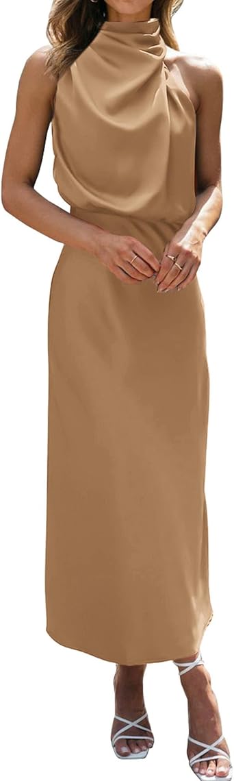 BTFBM Cocktail Dresses for Women Sleeveless Mock Neck Keyhole High Waist Maxi Wedding Guest Dress Spring Clothes 2026