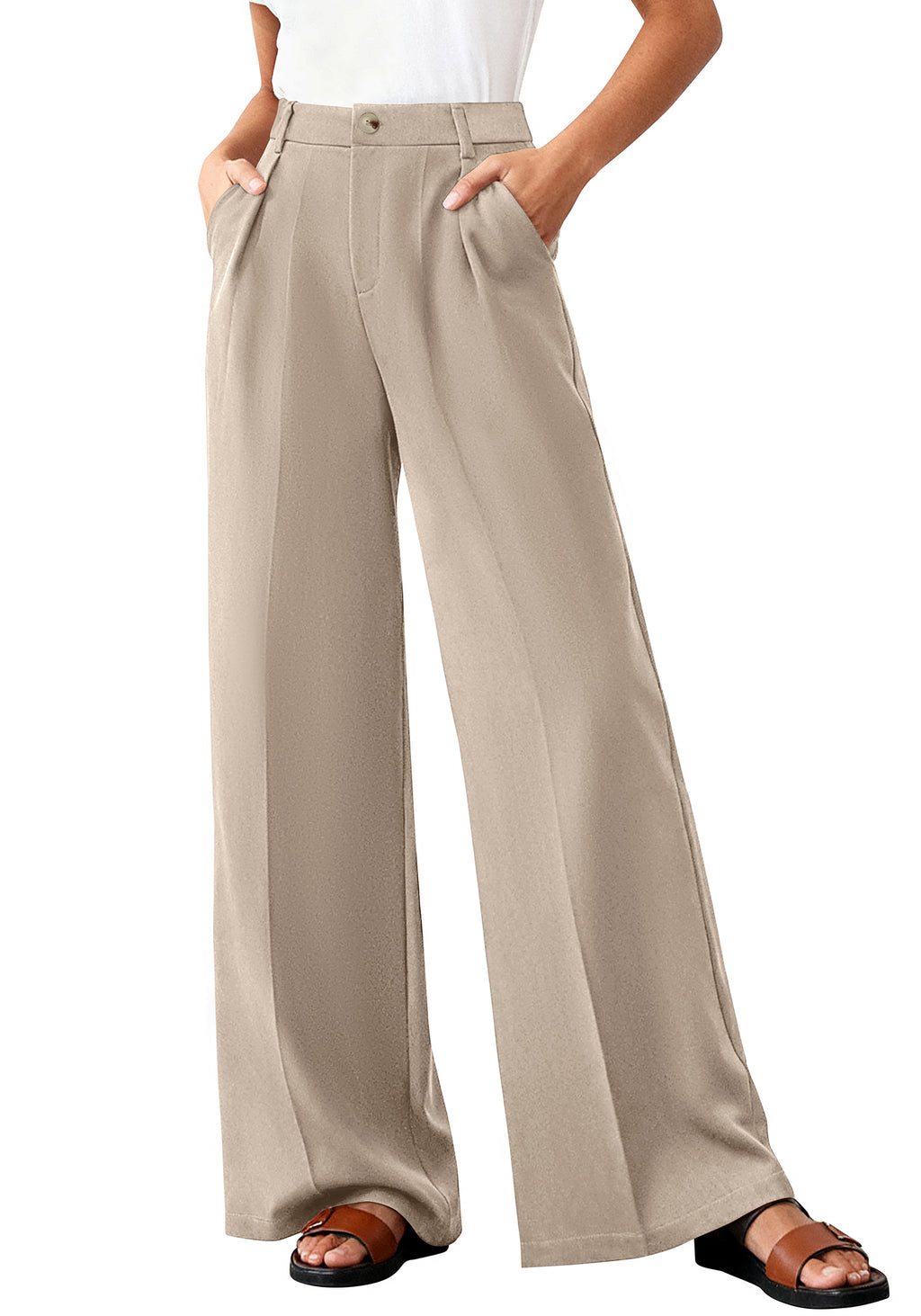 BTFBM Wide Leg Pants Woman 2026 High Waisted Button Business Casual Dressy Trousers Office Work Palazzo Pants Pockets