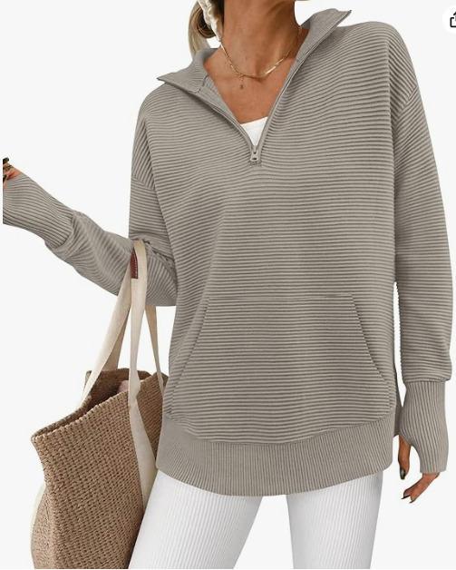 BTFBM Sweaters for Women Fall Clothes 2026 Pocket Quarter Zip Pullover V Neck Long Sleeve Knit Trendy Winter Sweater