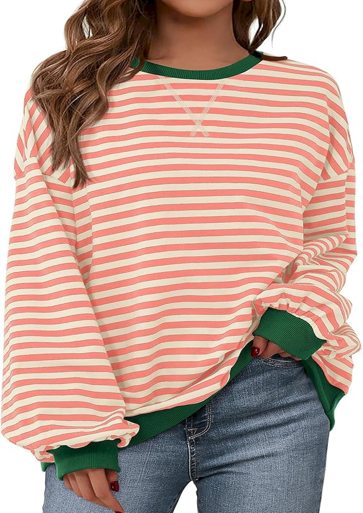 BTFBM Sweatshirt For Women 2026 Summer Crewneck Long Sleeve Oversized Striped Pullover Tops Y2K Clothes Workout Shirt