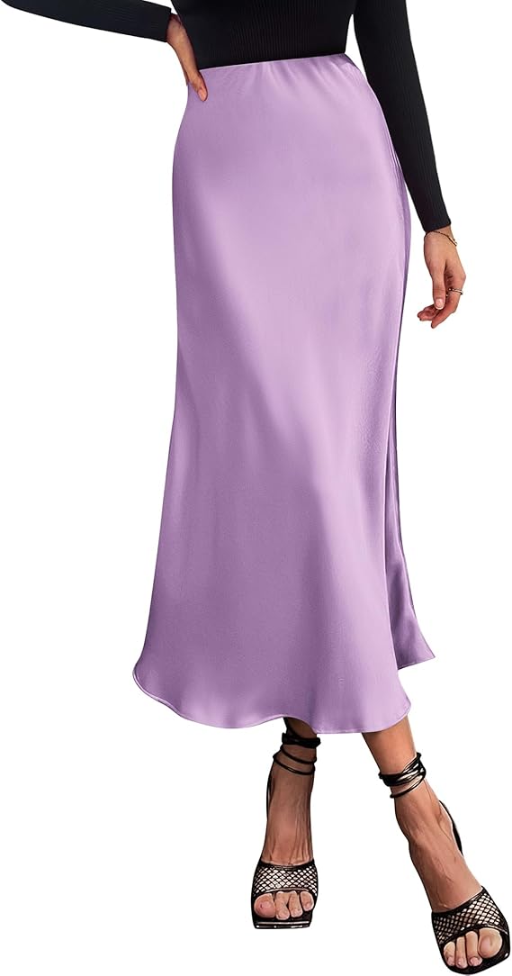 BTFBM 2026 Womens Spring Summer Long Satin Skirt Silk Elegant High Waist Cocktail Party Wedding Flowy A-Line Midi Skirts