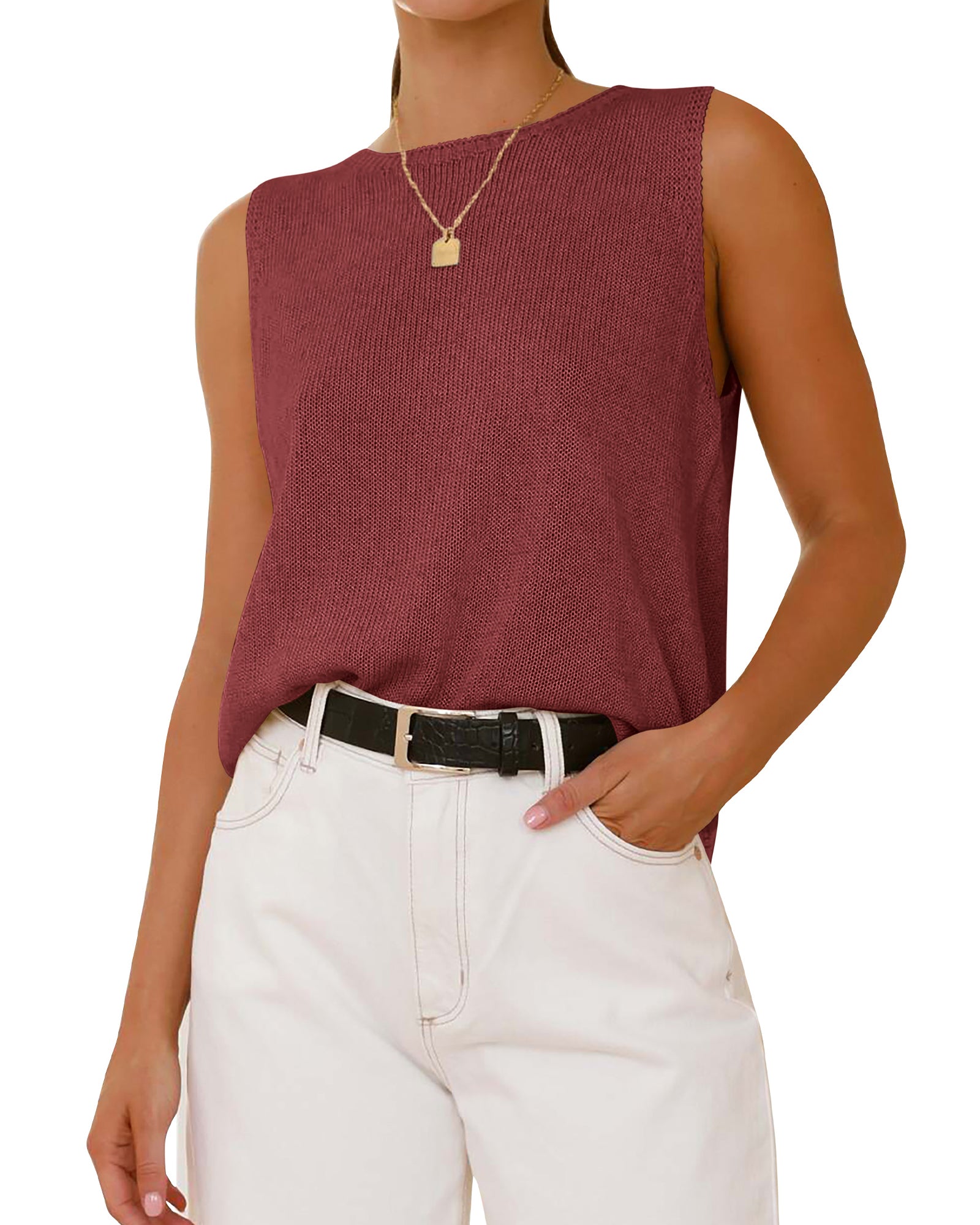 BTFBM Sleeveless Sweater Tops for Women 2026 Crew Neck Lightweight Casual Loose Tank Summer Outfits Fashion Clothing