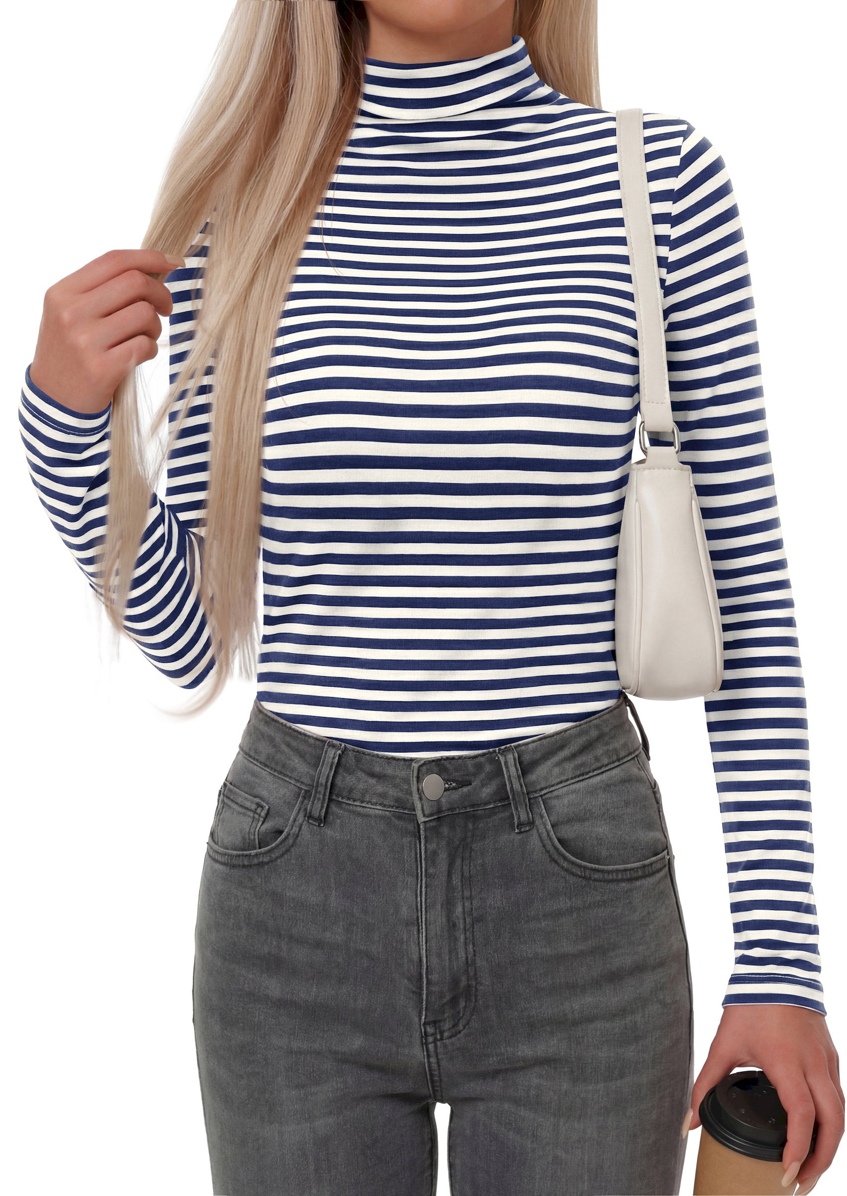 BTFBM Long Sleeve Shirts For Women Turtleneck Striped Shirt Lightweight Basic Thermal Underwear Tops 2026 Fall Fashion