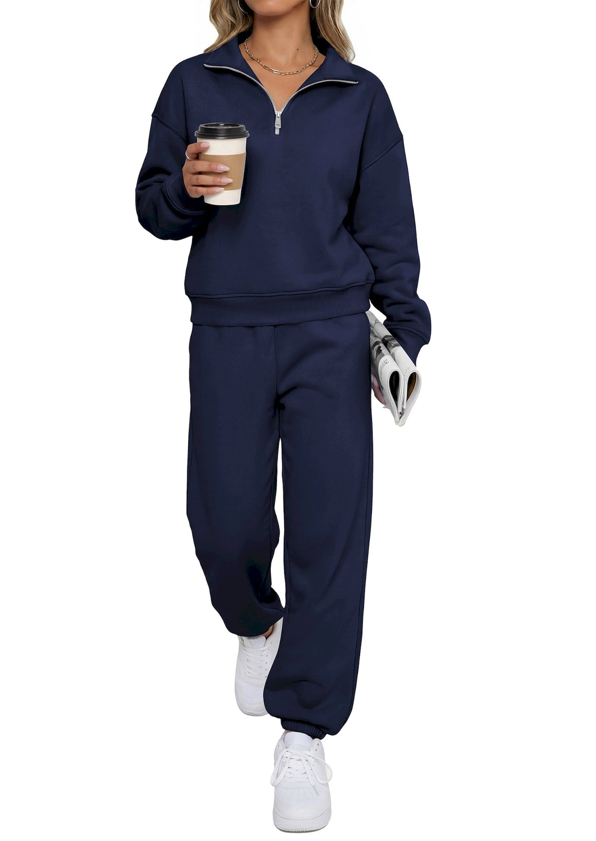 BTFBM Womens 2 Piece Outfits Sweatsuit Fleece Lounge Sets  | Quarter Zip Pullover Sweatshirt,Baggy Jogger Sweatpants,2026 Fall Fashion Clothing,Airport Travel Matching Sweat Set