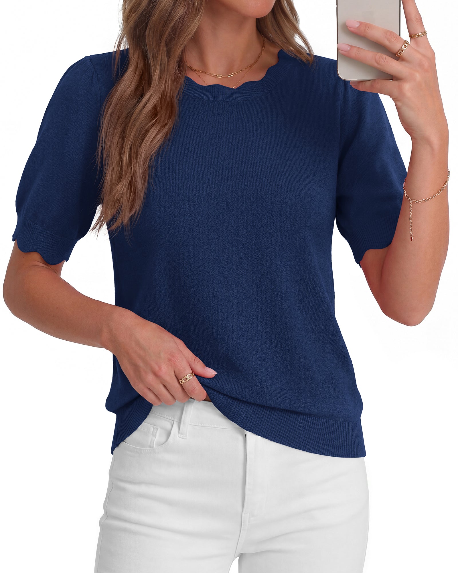 BTFBM Short Sleeve Sweater For Women 2026 Spring Summer Knit Basic Tops Lightweight Business Casual Vacation Outfits