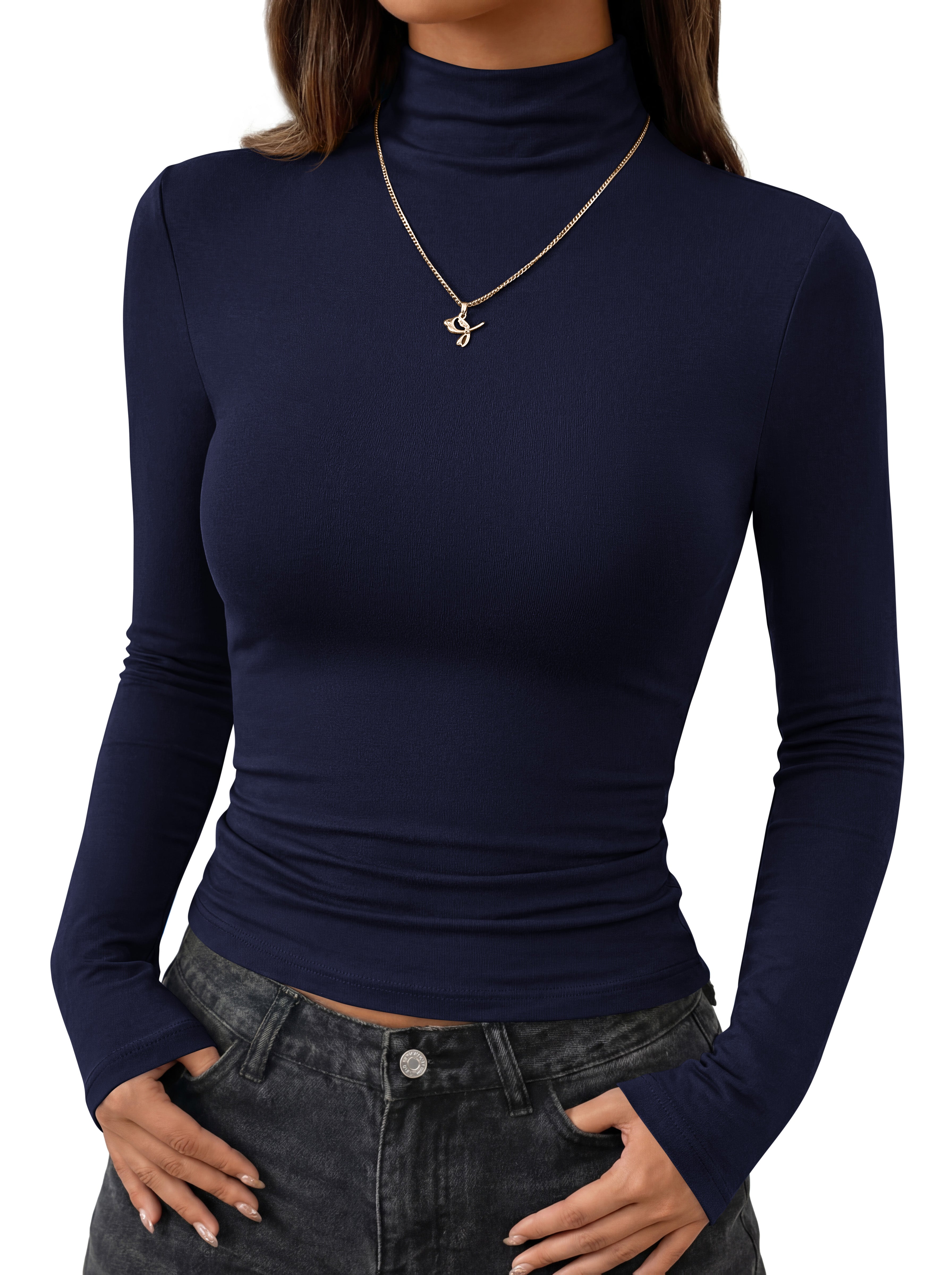 BTFBM Mock Turtleneck Tops for Women Long Sleeve Shirts Fitted Fall Fashion Clothing Basic Thermal Layering Undershirts