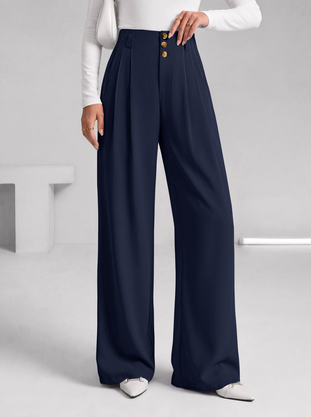 BTFBM Wide Leg Dress Pants Women Business Casual Outfits | Elastic High Waisted Palazzo Pants, Button Zip Up Closure, Pleated Office Work Trousers With Pockets, Fall Fashion 2026