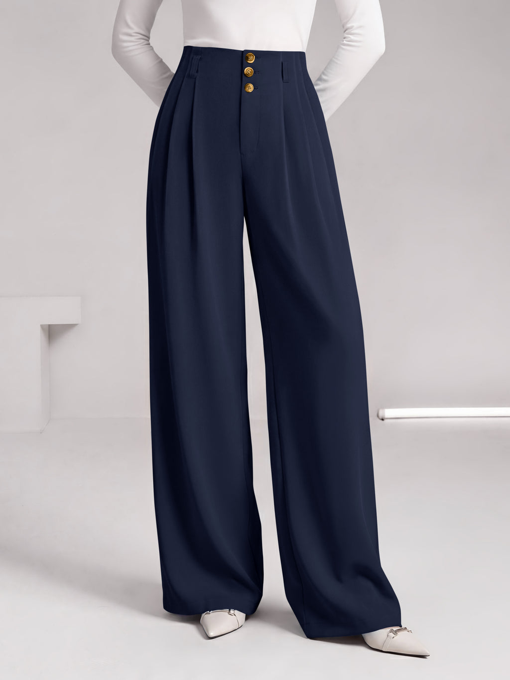 BTFBM Wide Leg Dress Pants Women Business Casual Outfits | Elastic High Waisted Palazzo Pants, Button Zip Up Closure, Pleated Office Work Trousers With Pockets, Fall Fashion 2026