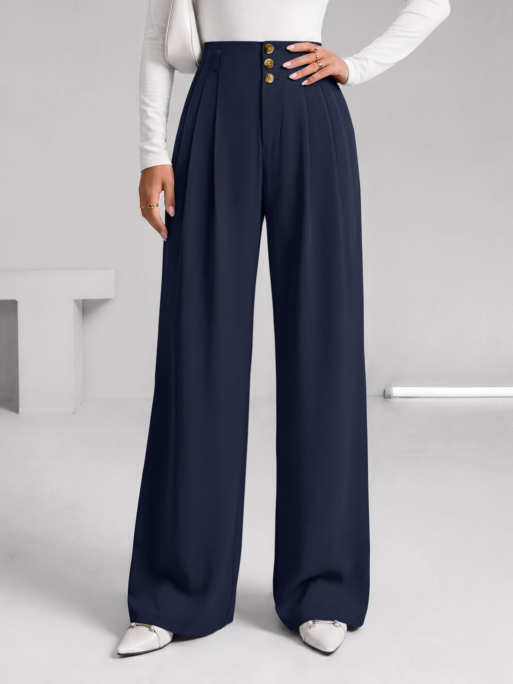 BTFBM Wide Leg Dress Pants Women Business Casual Outfits | Elastic High Waisted Palazzo Pants, Button Zip Up Closure, Pleated Office Work Trousers With Pockets, Fall Fashion 2026