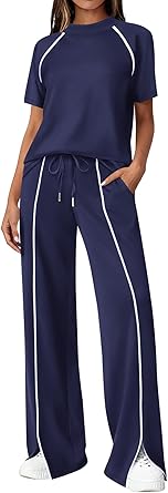 BTFBM Casual Two Piece Sets For Women Summer Outfits Solid Matching Sweatsuit Lounge Set Wide Leg Pants Workout