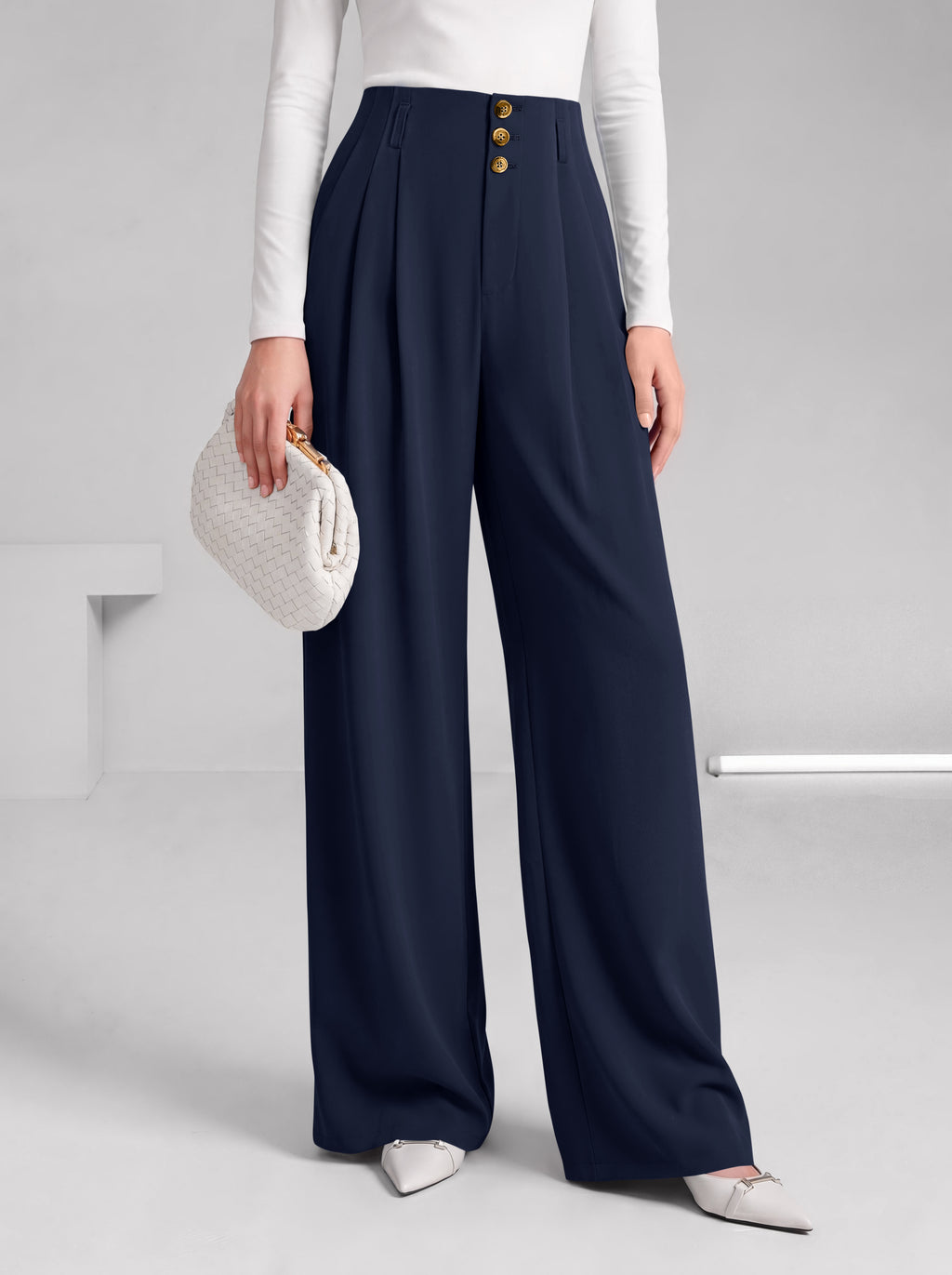 BTFBM Wide Leg Dress Pants Women Business Casual Outfits | Elastic High Waisted Palazzo Pants, Button Zip Up Closure, Pleated Office Work Trousers With Pockets, Fall Fashion 2026