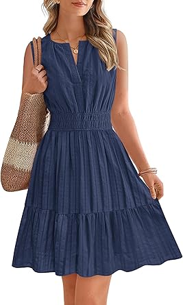 BTFBM Mini Dresses for Women 2026 Summer Sleeveless V Neck Elastic Waist Beach Vacation Sundress Boho Casual Dress Pockets