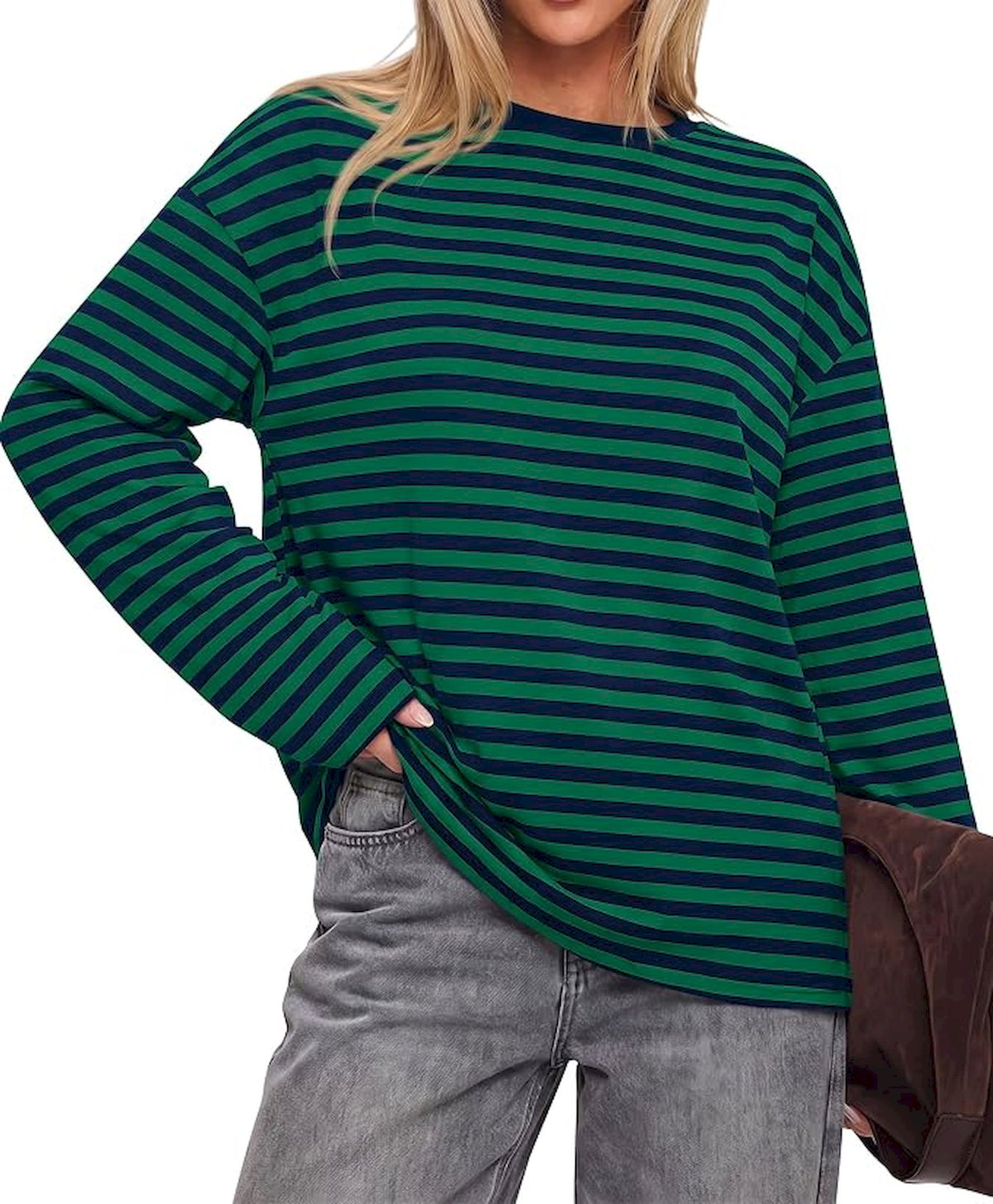 BTFBM Womens Long Sleeve Tops 2026 Fall Fashion | Lightweight, Crew Neck, Oversized Striped Shirt Women, Y2k Clothes, Vacation Travel Outfits, Going Out Top, Winter Layering