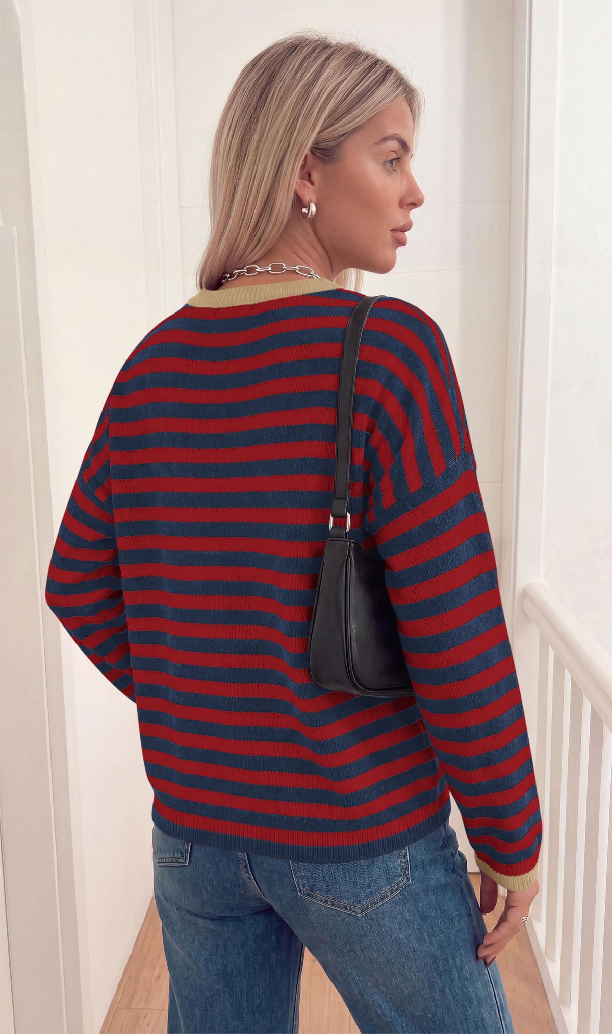 BTFBM Women's Lightweight Oversized Striped Sweater | Soft Knit Cozy Sweaters, Crew Neck Long Sleeve Pullover, y2k Color Block, Casual Holiday Outfits, Winter Fall Clothes 2026
