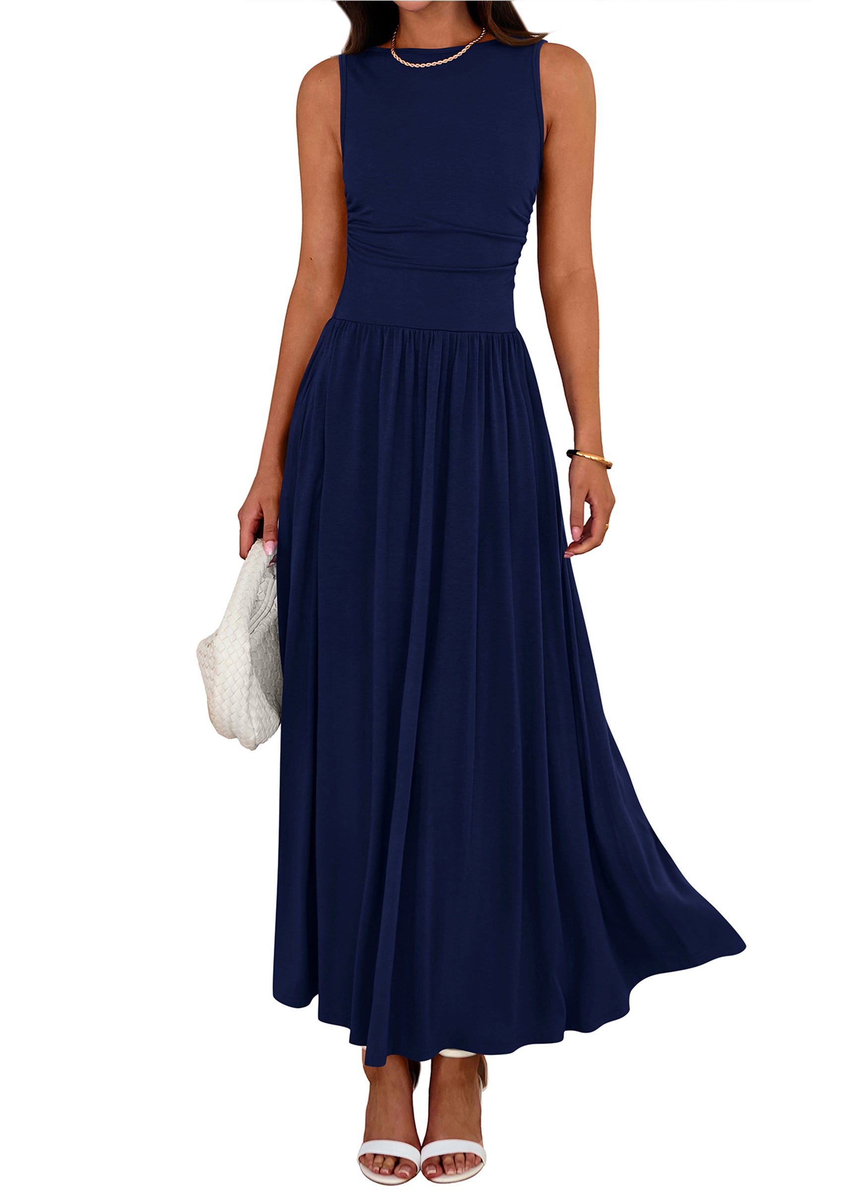 BTFBM Summer Maxi Dresses for Women 2026 Spring Sleeveless Casual Ruched High Waisted Long Sundress Flowy Beach Dress