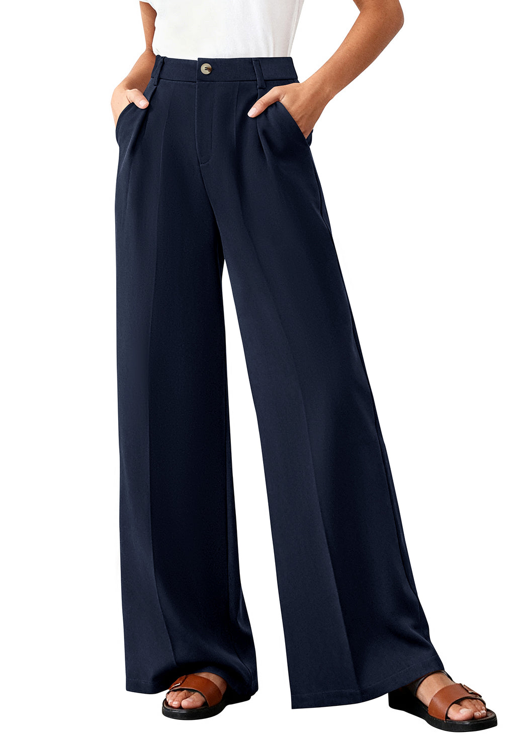 BTFBM Wide Leg Pants Woman 2026 High Waisted Button Business Casual Dressy Trousers Office Work Palazzo Pants Pockets