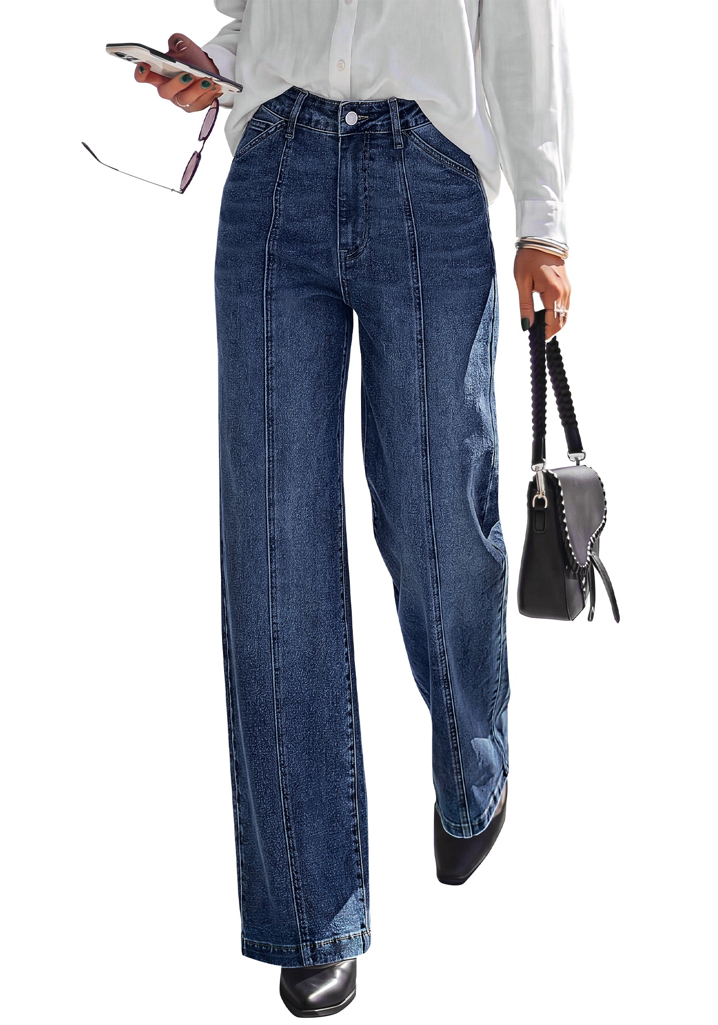 BTFBM Front Seam Stretchy Wide Straight Leg Jeans for Women Trendy 2026
