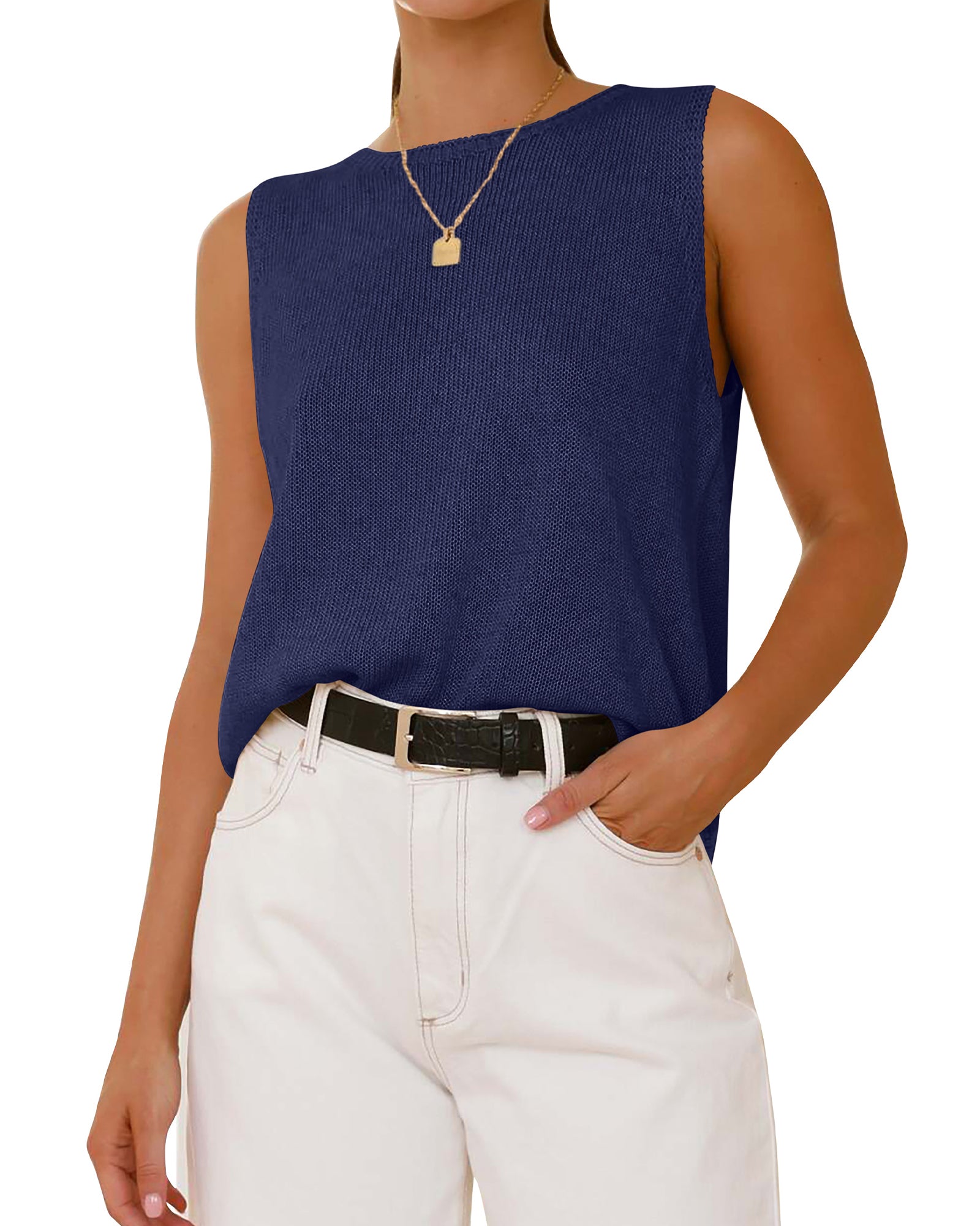 BTFBM Sleeveless Sweater Tops for Women 2026 Crew Neck Lightweight Casual Loose Tank Summer Outfits Fashion Clothing