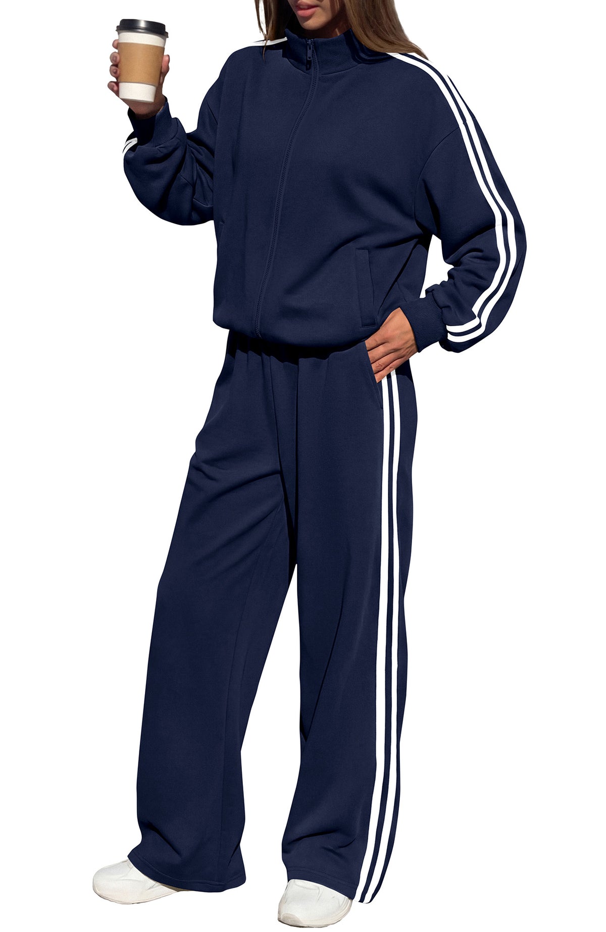 BTFBM Workout Sets For Women Long Sleeve Zip Up Sweatshirt Wide Pants Matching Lounge Set Fall 2 Piece Outfits Airport
