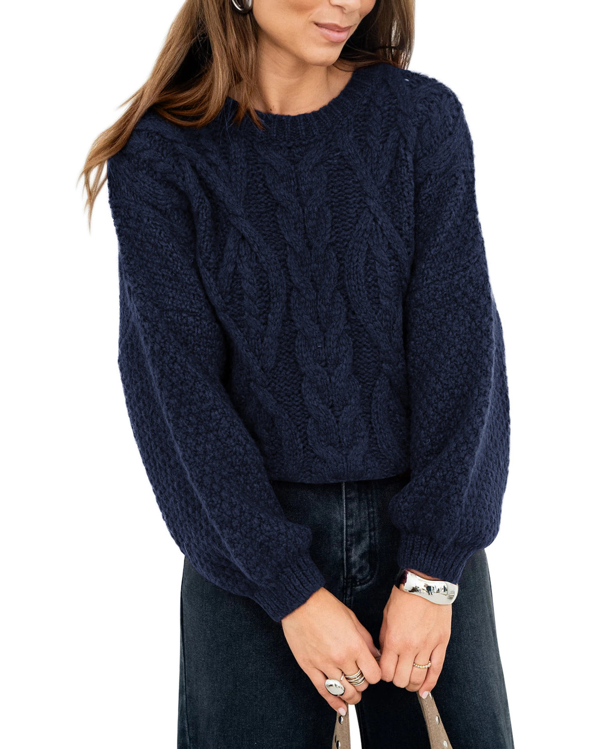 BTFBM Womens Sweaters Fall 2026 Long Sleeve Cable Knit Oversized Sweater Chunky Pullover Loose Fashion Clothes