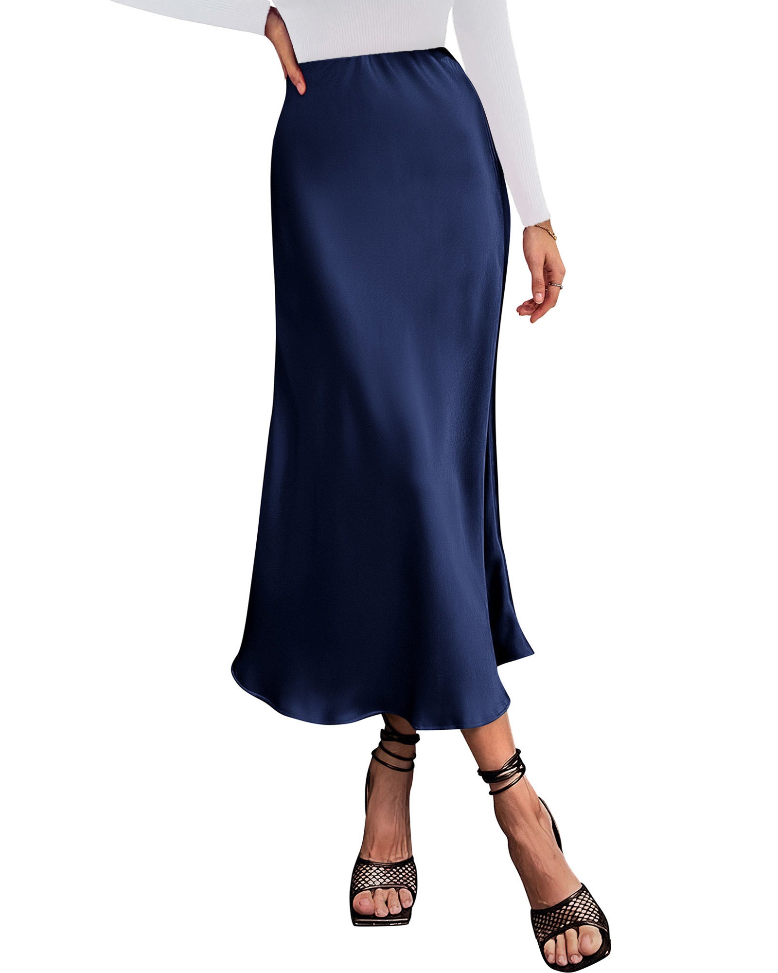 BTFBM 2026 Womens Spring Summer Long Satin Skirt Silk Elegant High Waist Cocktail Party Wedding Flowy A-Line Midi Skirts
