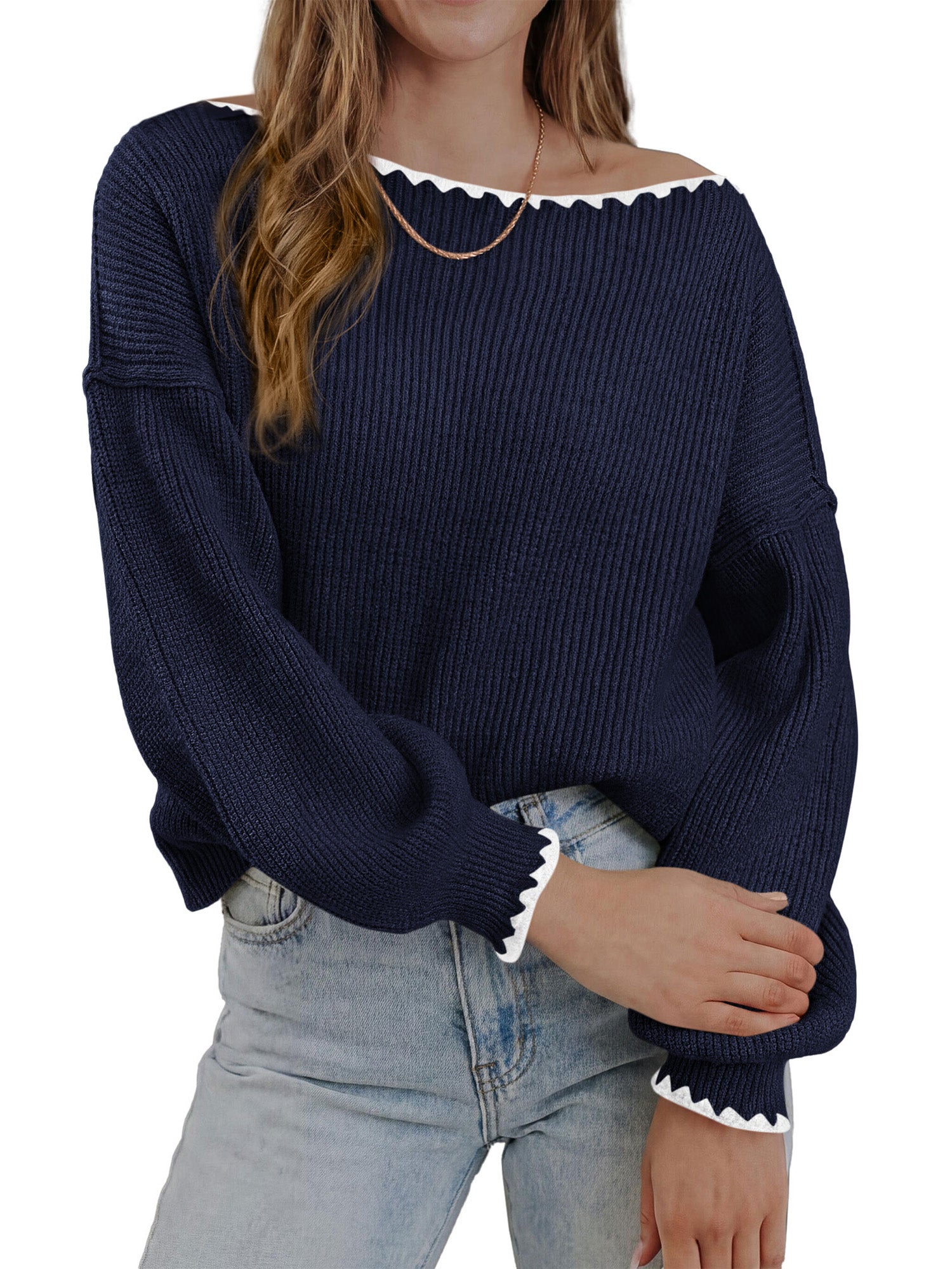 BTFBM Fall Sweaters for Women 2026 Casual Long Sleeve Oversized Sweater Loose Fit Ribbed Knit Pullover Tops