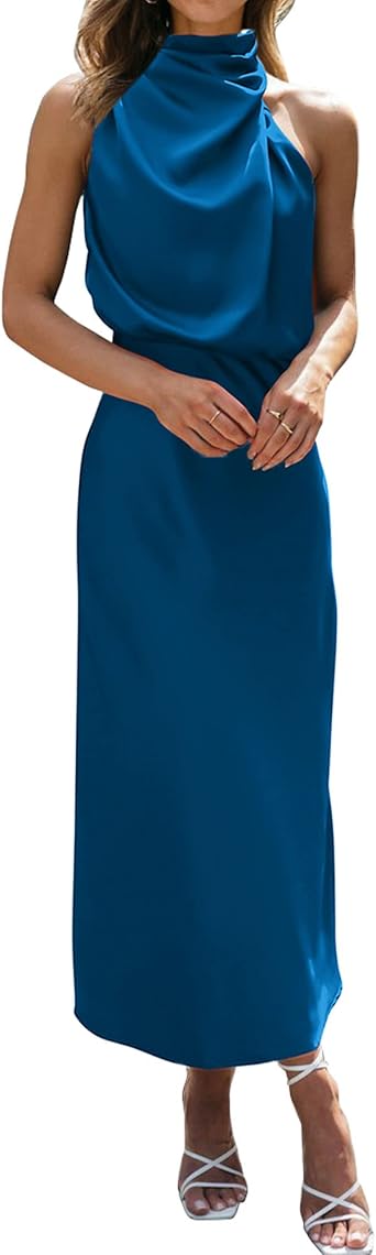 BTFBM Cocktail Dresses for Women Sleeveless Mock Neck Keyhole High Waist Maxi Wedding Guest Dress Spring Clothes 2026