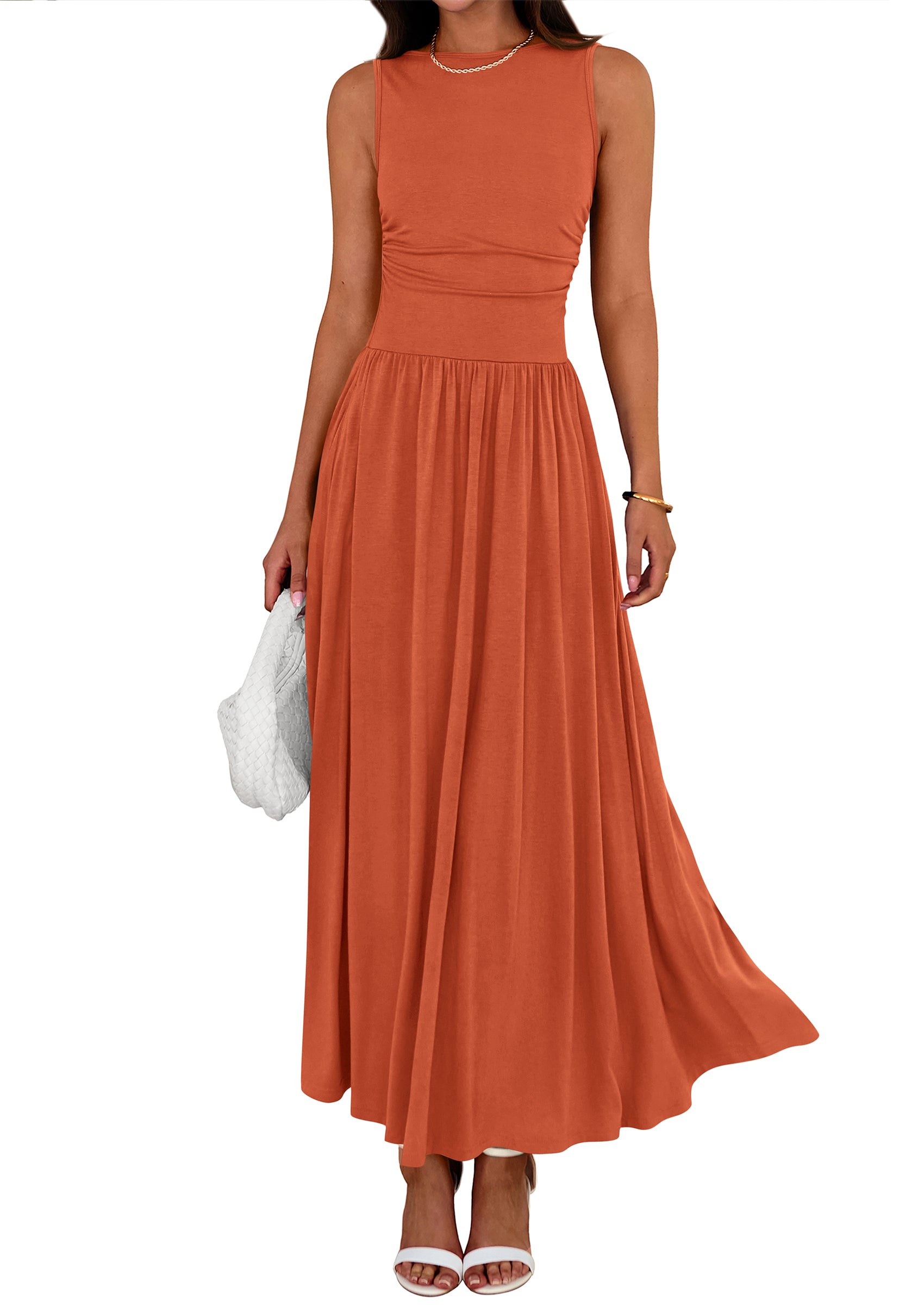 BTFBM Summer Maxi Dresses for Women 2026 Spring Sleeveless Casual Ruched High Waisted Long Sundress Flowy Beach Dress