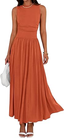 BTFBM Summer Maxi Dresses for Women 2026 Spring Sleeveless Casual Ruched High Waisted Long Sundress Flowy Beach Dress