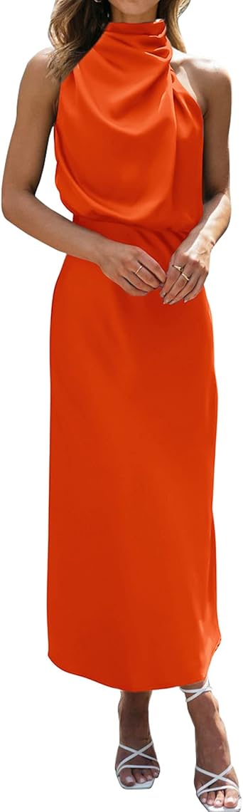 BTFBM Cocktail Dresses for Women Sleeveless Mock Neck Keyhole High Waist Maxi Wedding Guest Dress Spring Clothes 2026