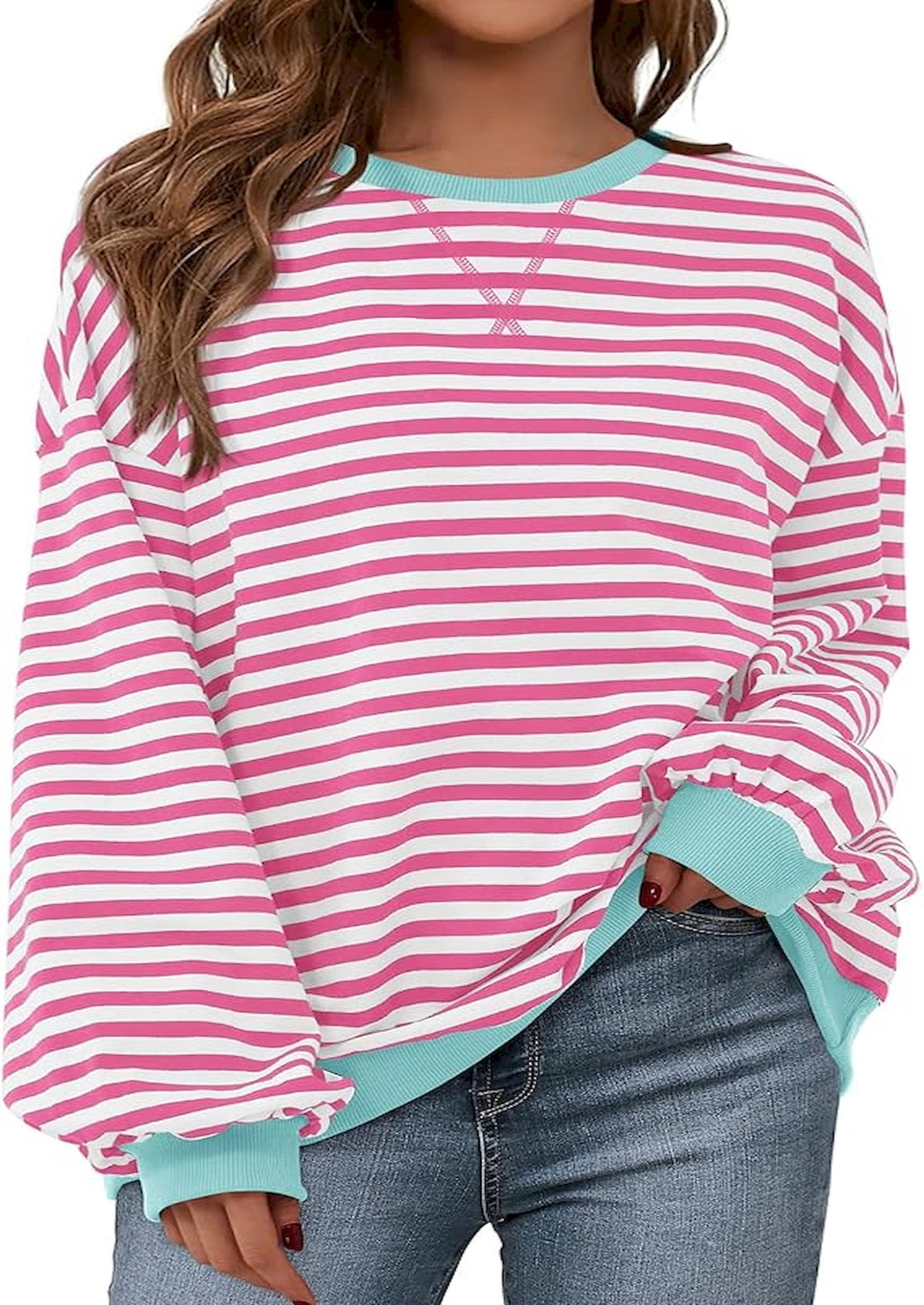 BTFBM Sweatshirt For Women 2026 Summer Crewneck Long Sleeve Oversized Striped Pullover Tops Y2K Clothes Workout Shirt