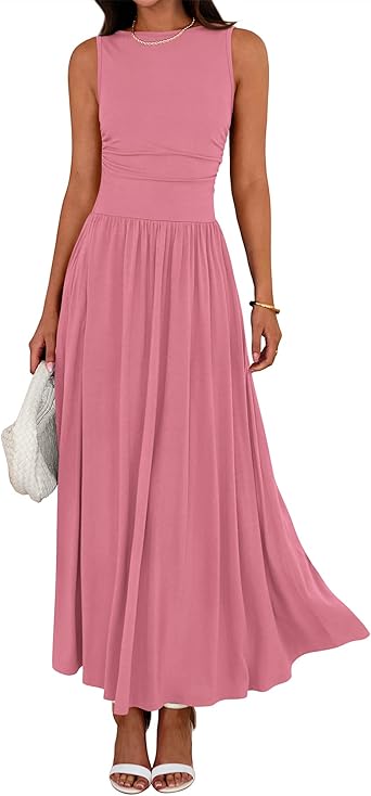 BTFBM Summer Maxi Dresses for Women 2026 Spring Sleeveless Casual Ruched High Waisted Long Sundress Flowy Beach Dress