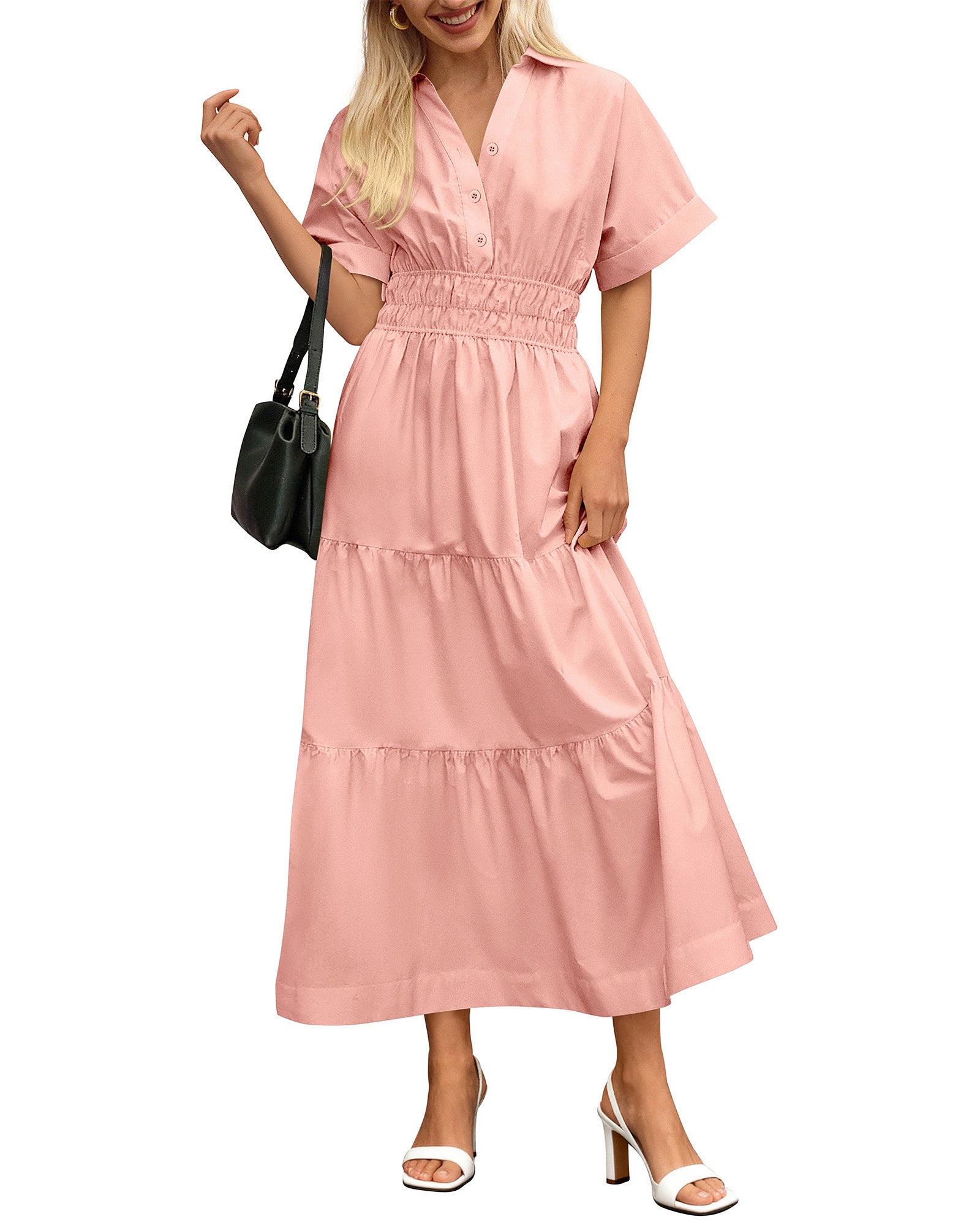BTFBM Wedding Guest Dresses for Women Beach Fashion Casual Short Sleeve V Neck Solid Spring Summer Boho Maxi Dress