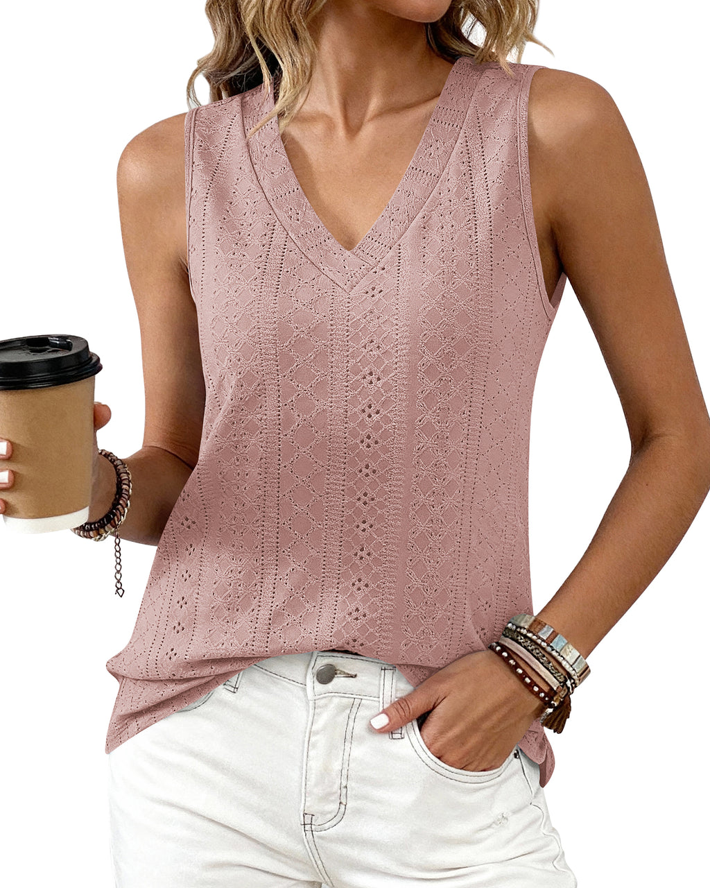 BTFBM Womens Tank Tops 2026 Summer Eyelet Crossed V Neck Sleeveless Casual Loose Fit Basic Spring Top Vacation Outfits