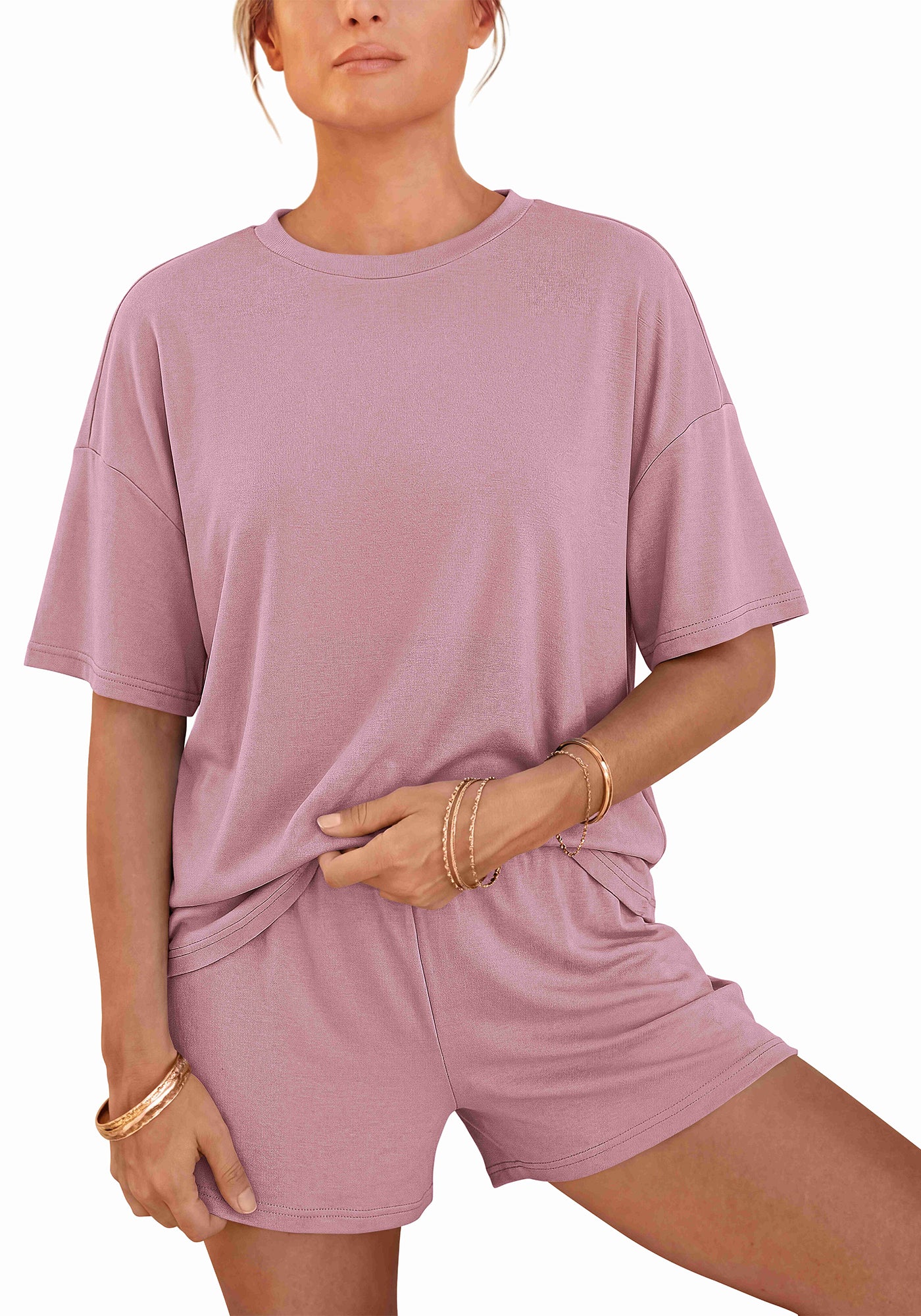 BTFBM Two Piece Sets For Women Summer Outfits Short Sleeve Tops Lounge Shorts Sets Oversized Matching Sets Pockets 2026