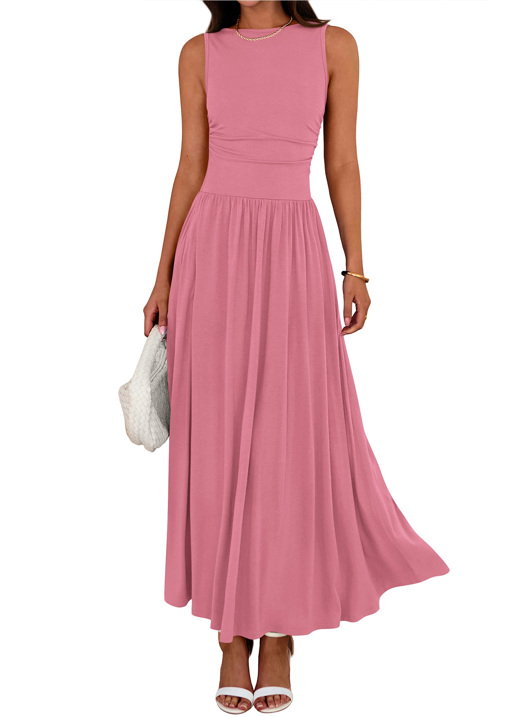 BTFBM Summer Maxi Dresses for Women 2026 Spring Sleeveless Casual Ruched High Waisted Long Sundress Flowy Beach Dress