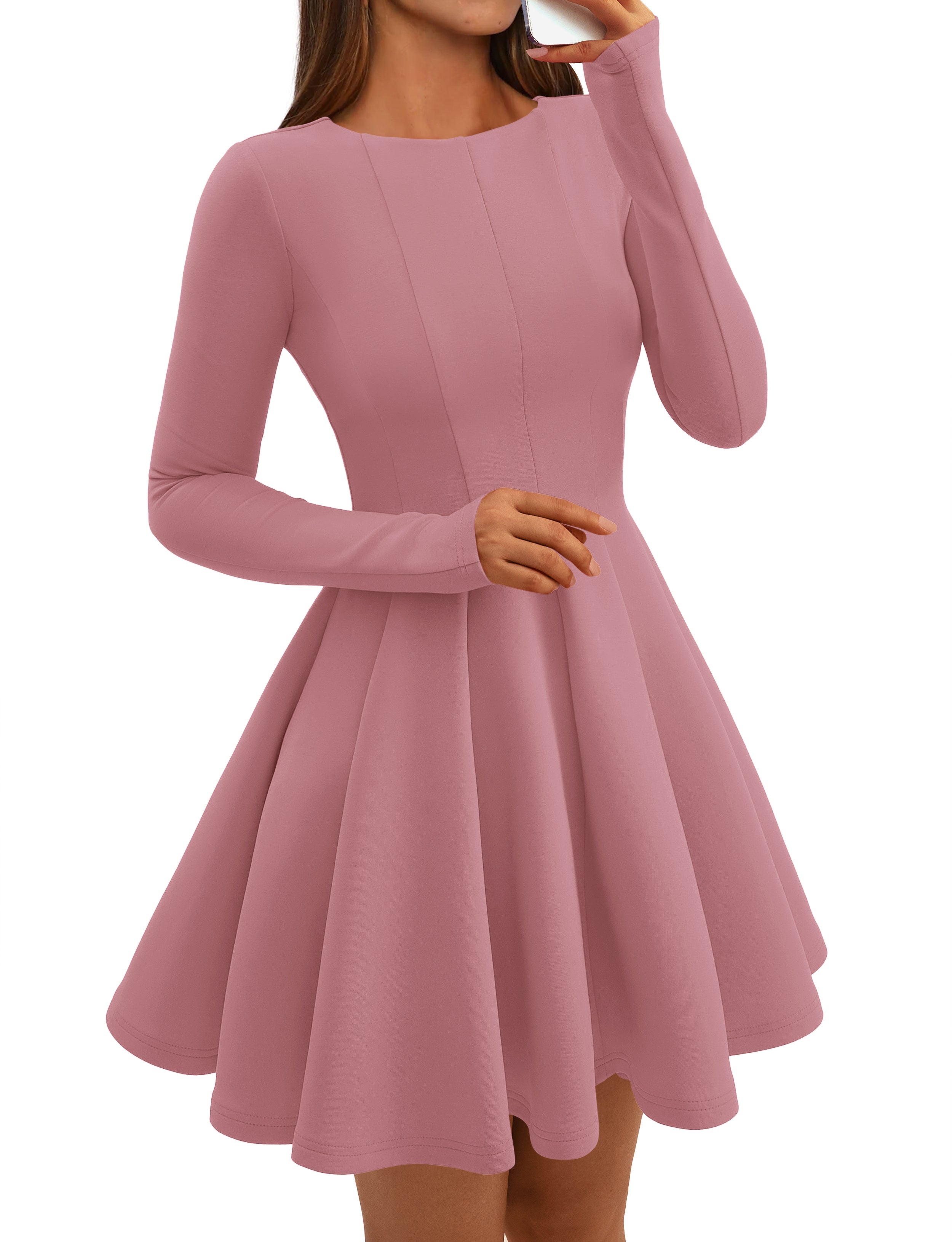 BTFBM Summer Dresses For Women 2026 Long Sleeve High Waist Pleated Flowy A Line Party Wedding Guest Dress Business Casual