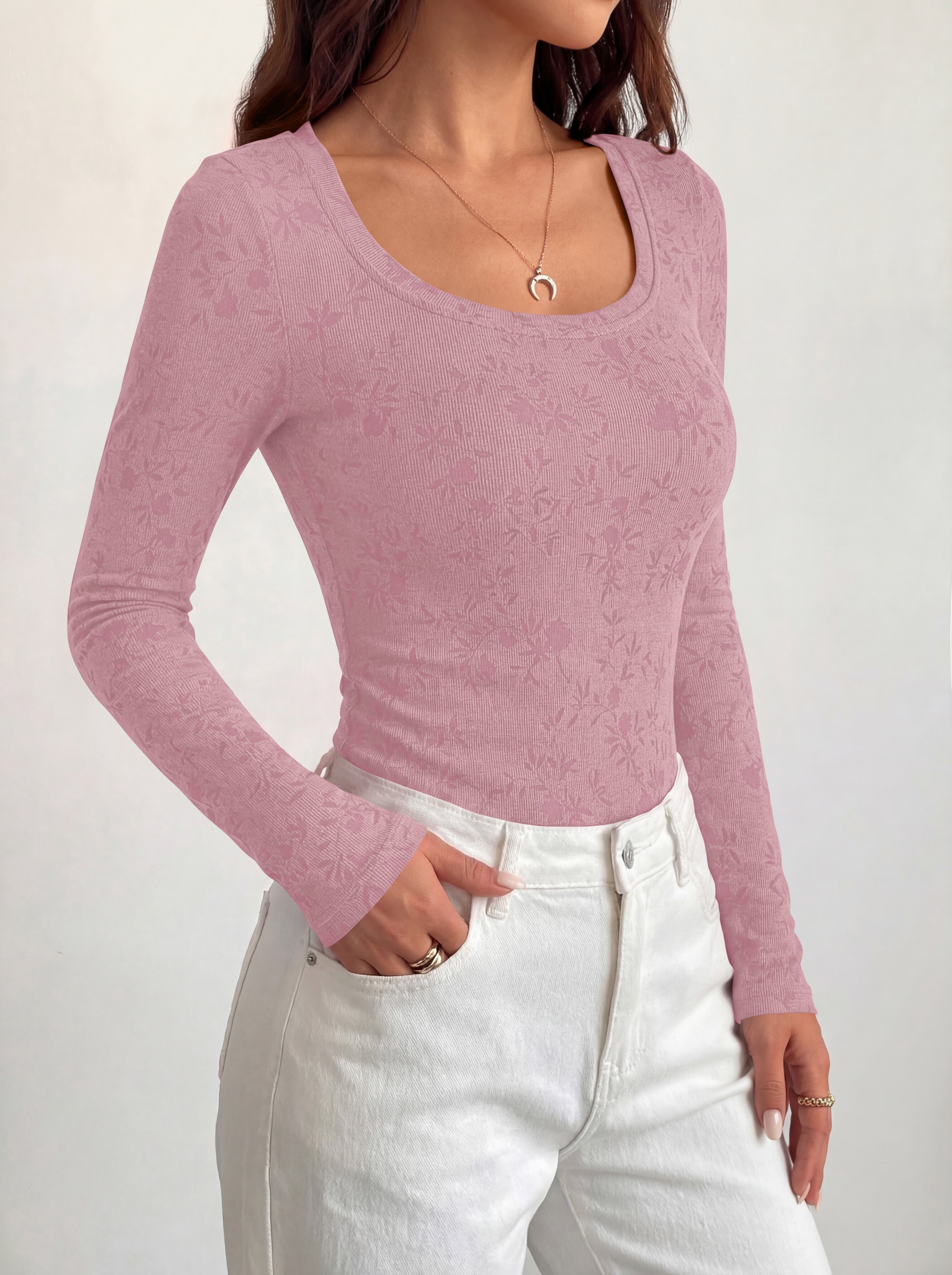 BTFBM Women's Long Sleeve Scoop Neck Shirts Floral Tops | Casual Women Fall Clothes, Ribbed Slim Fitted T-Shirts, y2k Fashion Clothing, Concert Going Out Top, Club Date Night Outfits