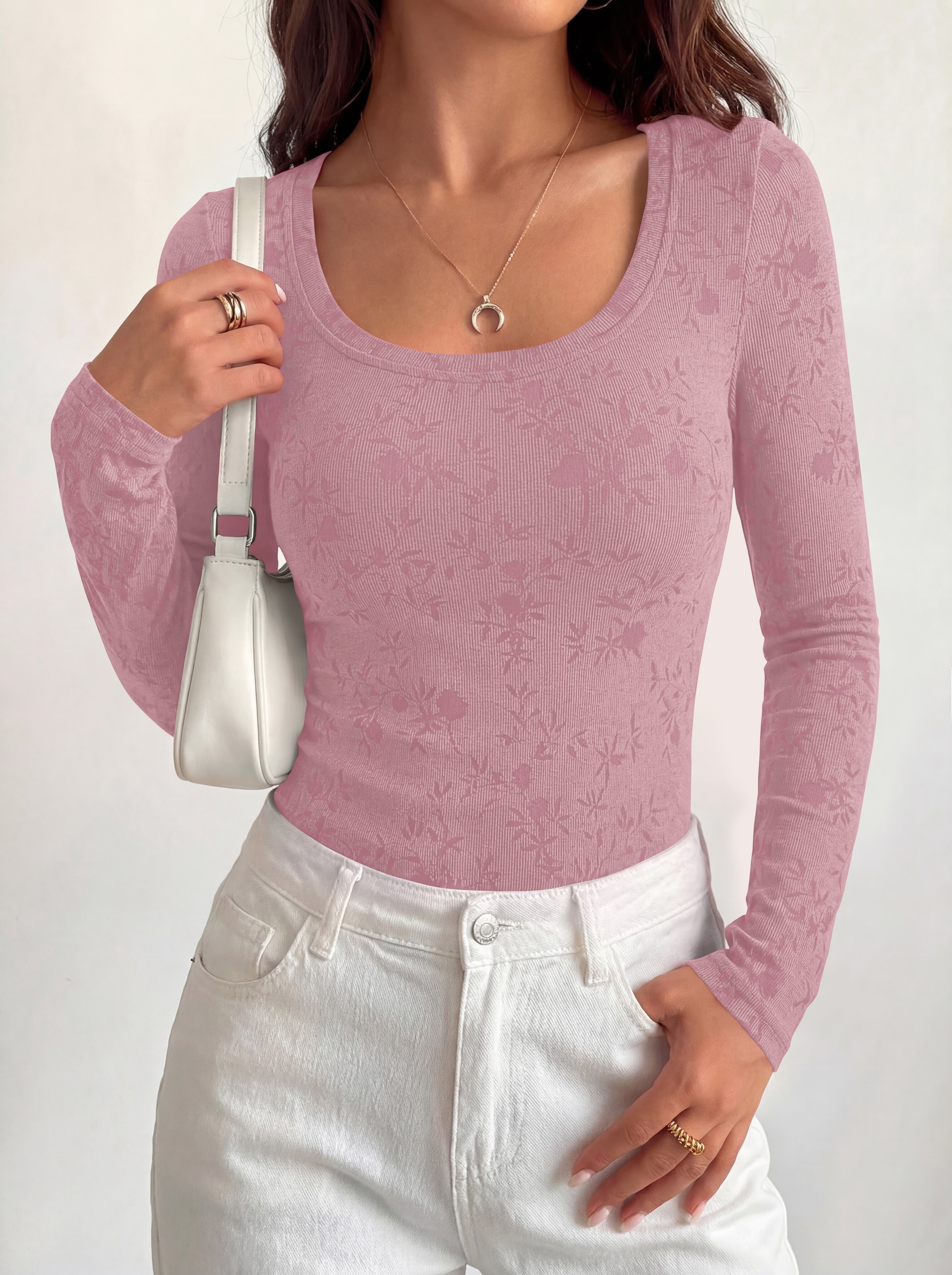 BTFBM Women's Long Sleeve Scoop Neck Shirts Floral Tops | Casual Women Fall Clothes, Ribbed Slim Fitted T-Shirts, y2k Fashion Clothing, Concert Going Out Top, Club Date Night Outfits