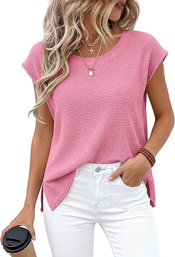 BTFBM Sweater Vest Women 2026 Spring Summer Cap Sleeve Crew Neck Casual Loose Business Tops Western Vacation Outfits