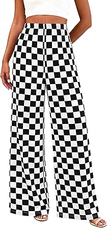 BTFBM Womens Gingham Palazzo Pants Casual Wide Leg High Waisted Lounge Pajama Trousers with Pockets Summer Outfits