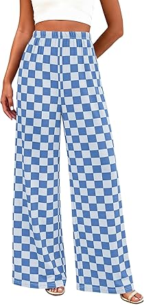 BTFBM Womens Gingham Palazzo Pants Casual Wide Leg High Waisted Lounge Pajama Trousers with Pockets Summer Outfits