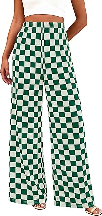 BTFBM Womens Gingham Palazzo Pants Casual Wide Leg High Waisted Lounge Pajama Trousers with Pockets Summer Outfits