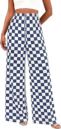 BTFBM Womens Gingham Palazzo Pants Casual Wide Leg High Waisted Lounge Pajama Trousers with Pockets Summer Outfits