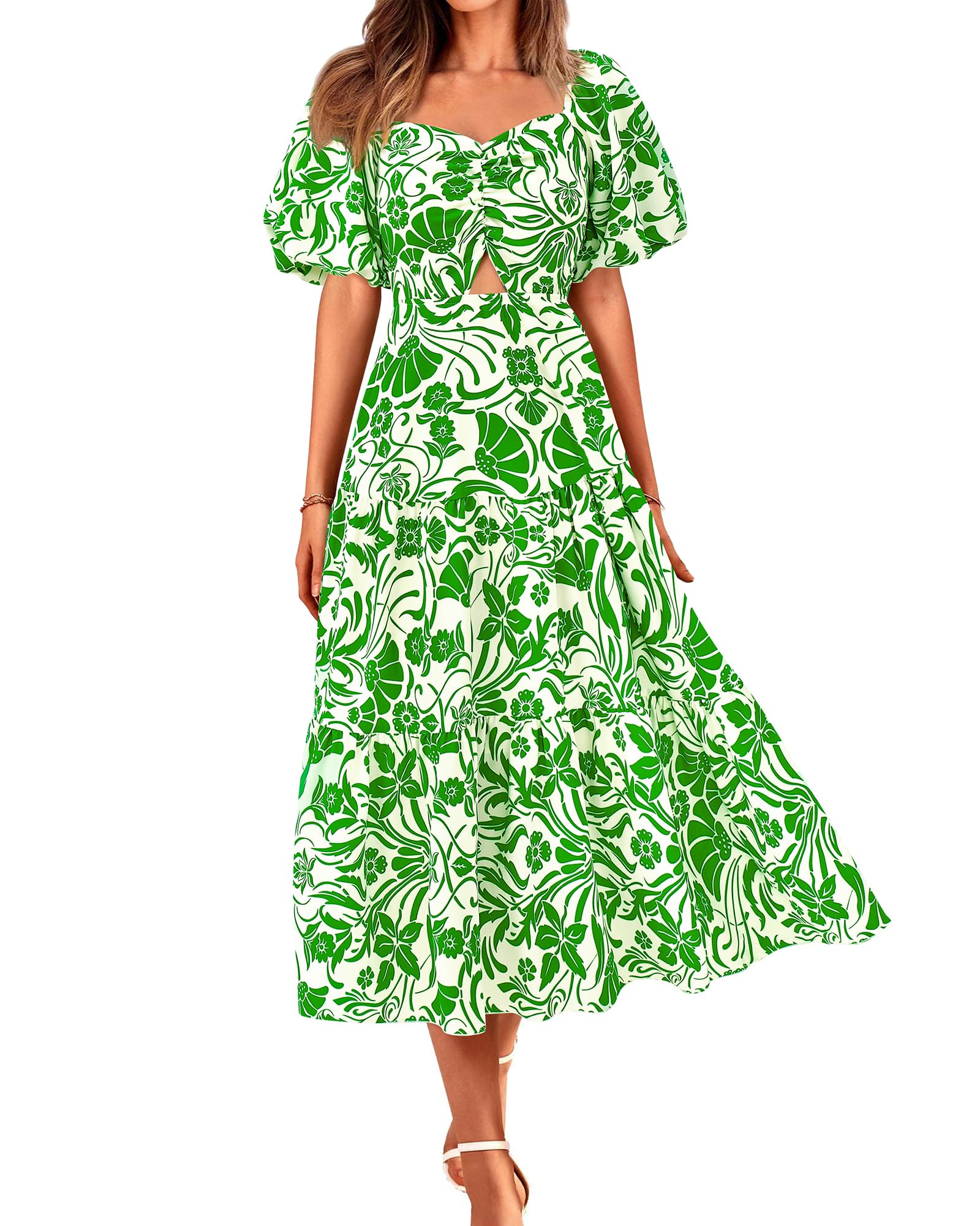 BTFBM Summer Dresses for Women 2026 Spring Outfits Beach Vacation Short Sleeve Smocked Boho Casual Floral Maxi Dress