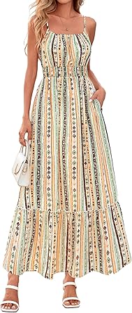BTFBM Summer Dresses for Women 2026 Sleeveless Spaghetti Strap High Waist Boho Beach Vacation Clothes Spring Maxi Dress
