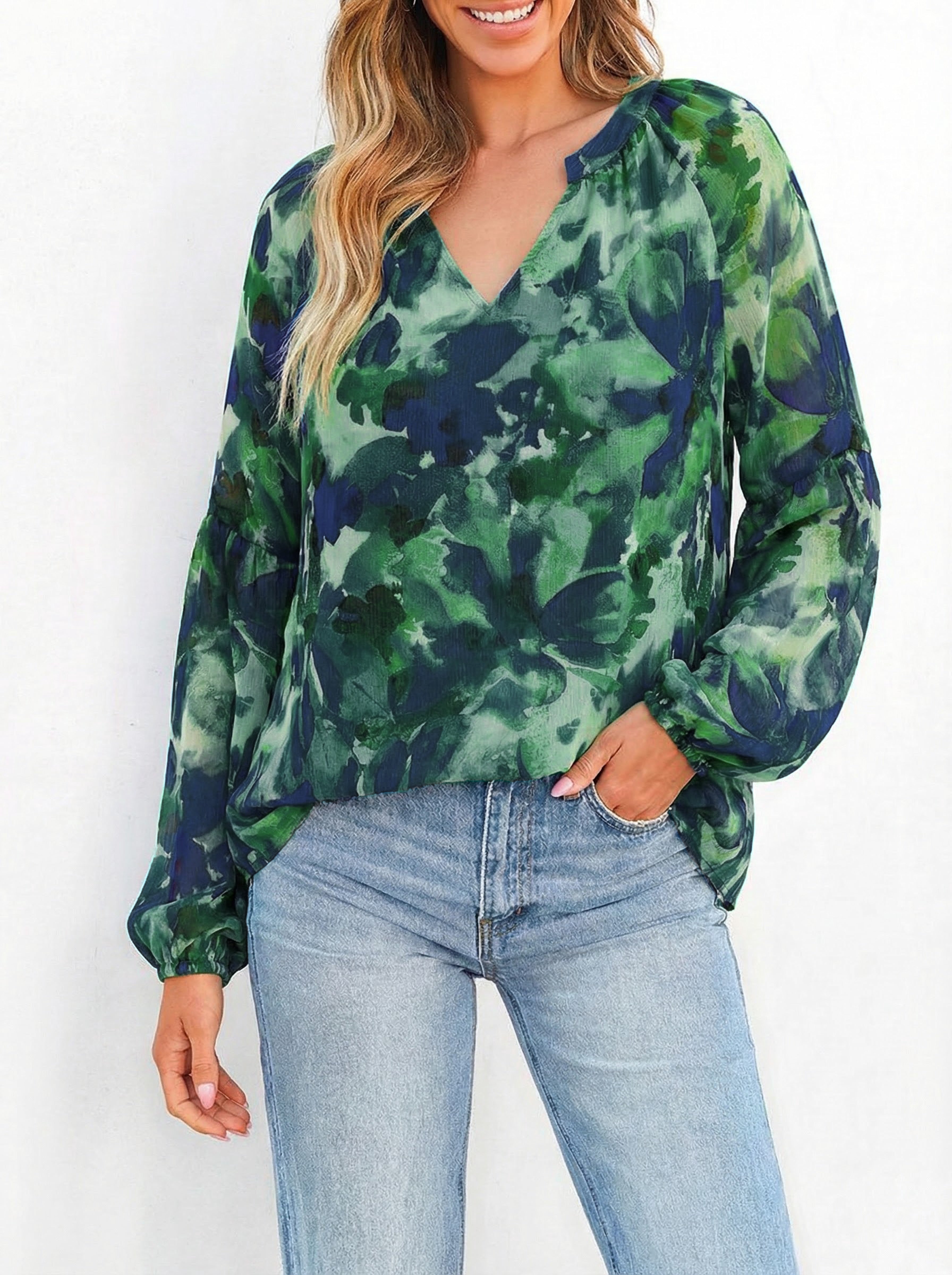 BTFBM Blouses for Women Dressy Casual Floral Summer Boho Tops V Neck Lightweight Long Sleeve Shirts Spring Clothes 2026