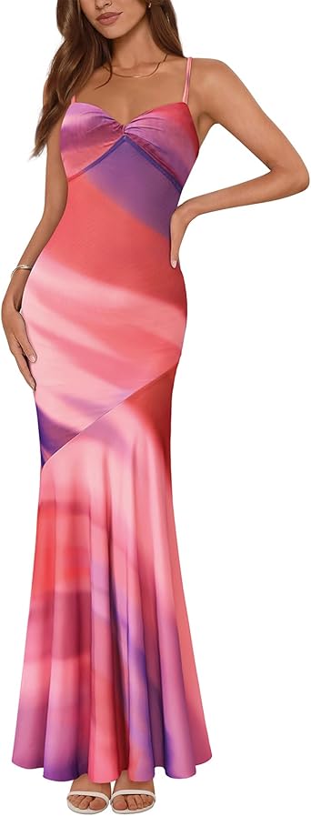 BTFBM Summer Dresses for Women 2026 Spaghetti Straps Sundress Twist Knot Mesh Mermaid Wedding Guest Dress Beach Vacation