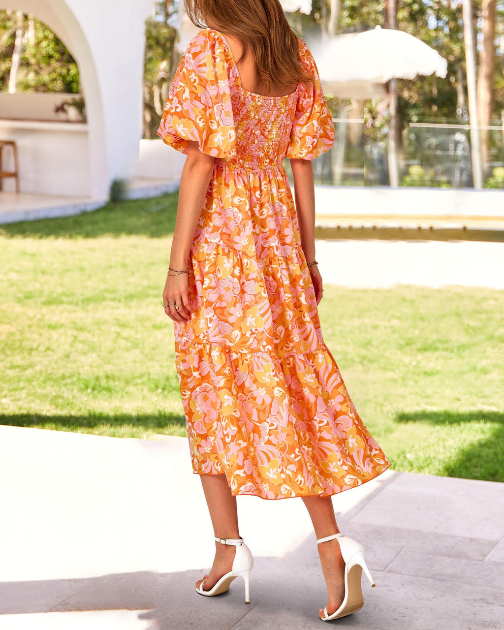 BTFBM Summer Dresses for Women 2026 Spring Outfits Beach Vacation Short Sleeve Smocked Boho Casual Floral Maxi Dress