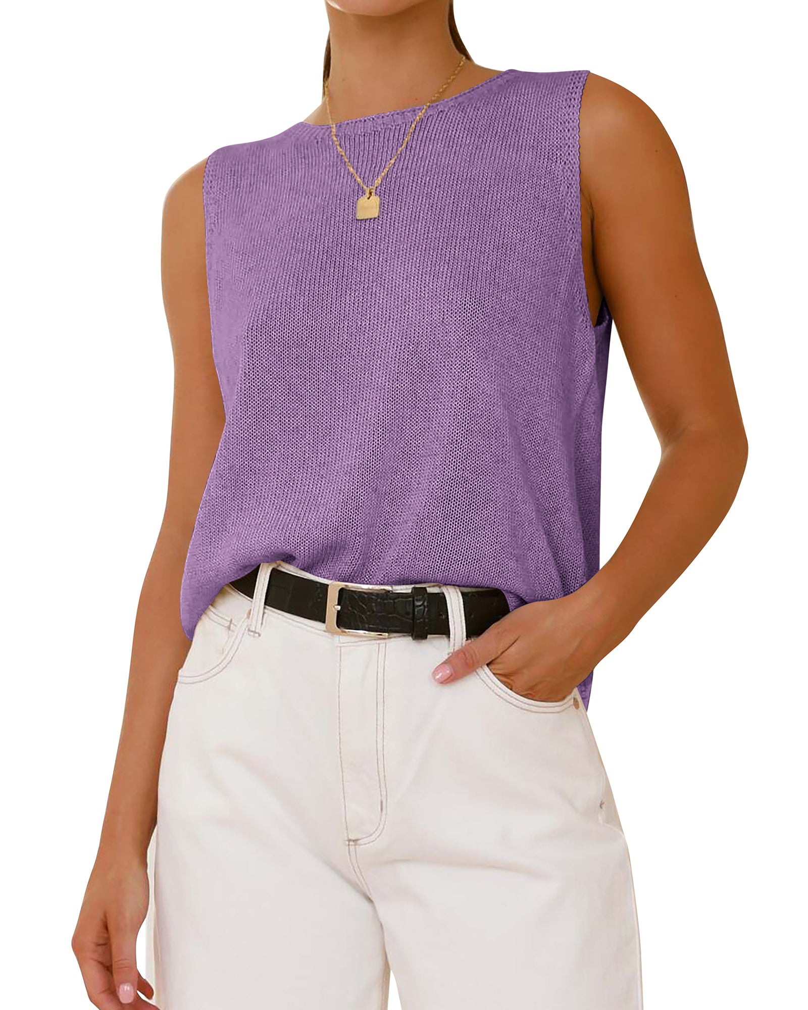 BTFBM Sleeveless Sweater Tops for Women 2026 Crew Neck Lightweight Casual Loose Tank Summer Outfits Fashion Clothing